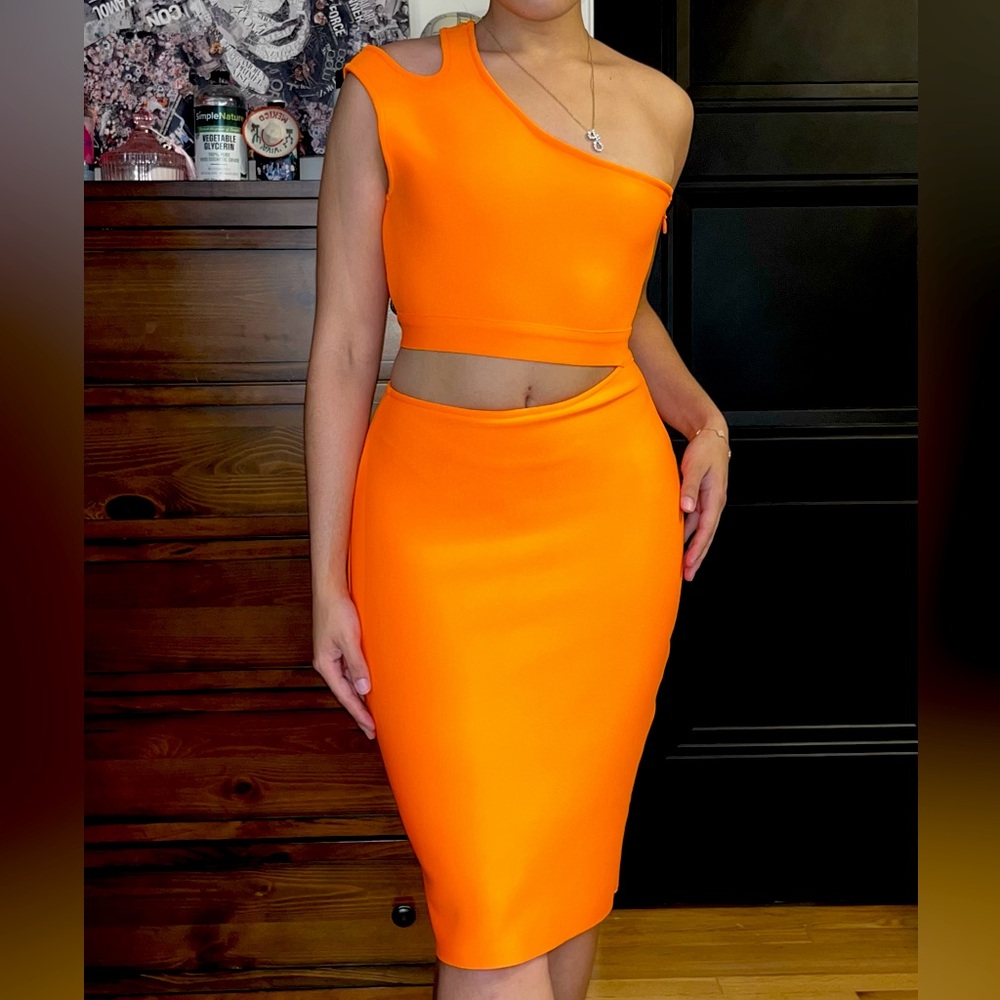 Orange One Shoulder Cut Out Whoinshop Dress